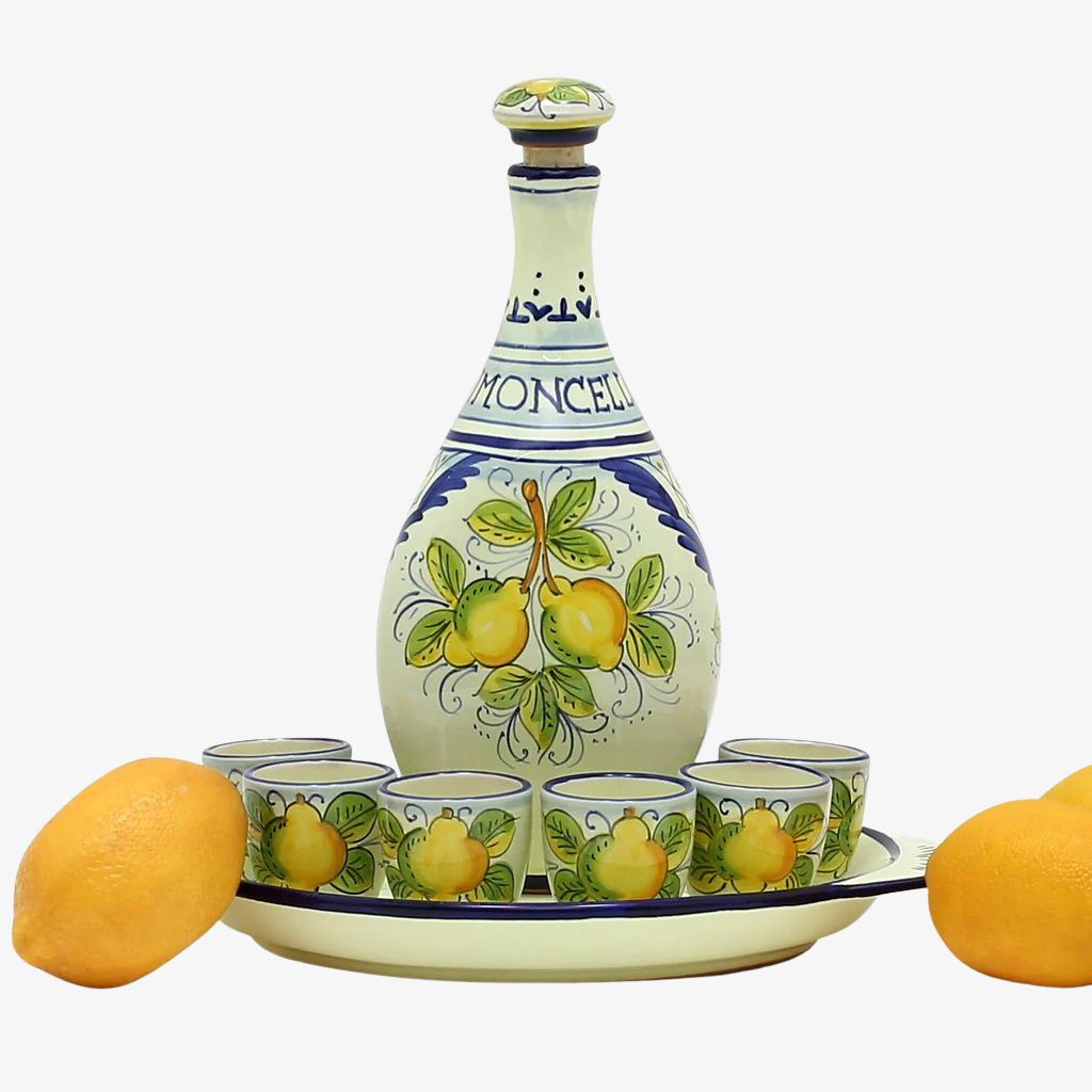 Hand Painted Italian Ceramic Limoncello Set, Positano Limoni Design
