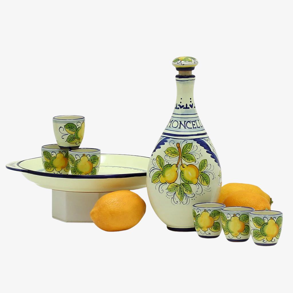 Hand Painted Italian Ceramic Limoncello Set, Positano Limoni Design