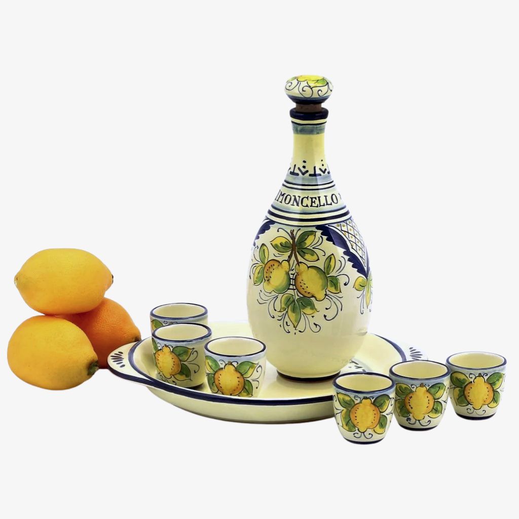 Hand Painted Italian Ceramic Limoncello Set, Positano Limoni Design