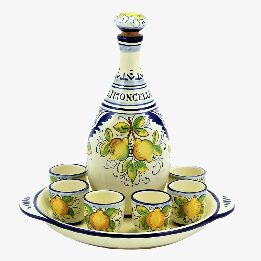 Hand Painted Italian Ceramic Limoncello Set, Positano Limoni Design