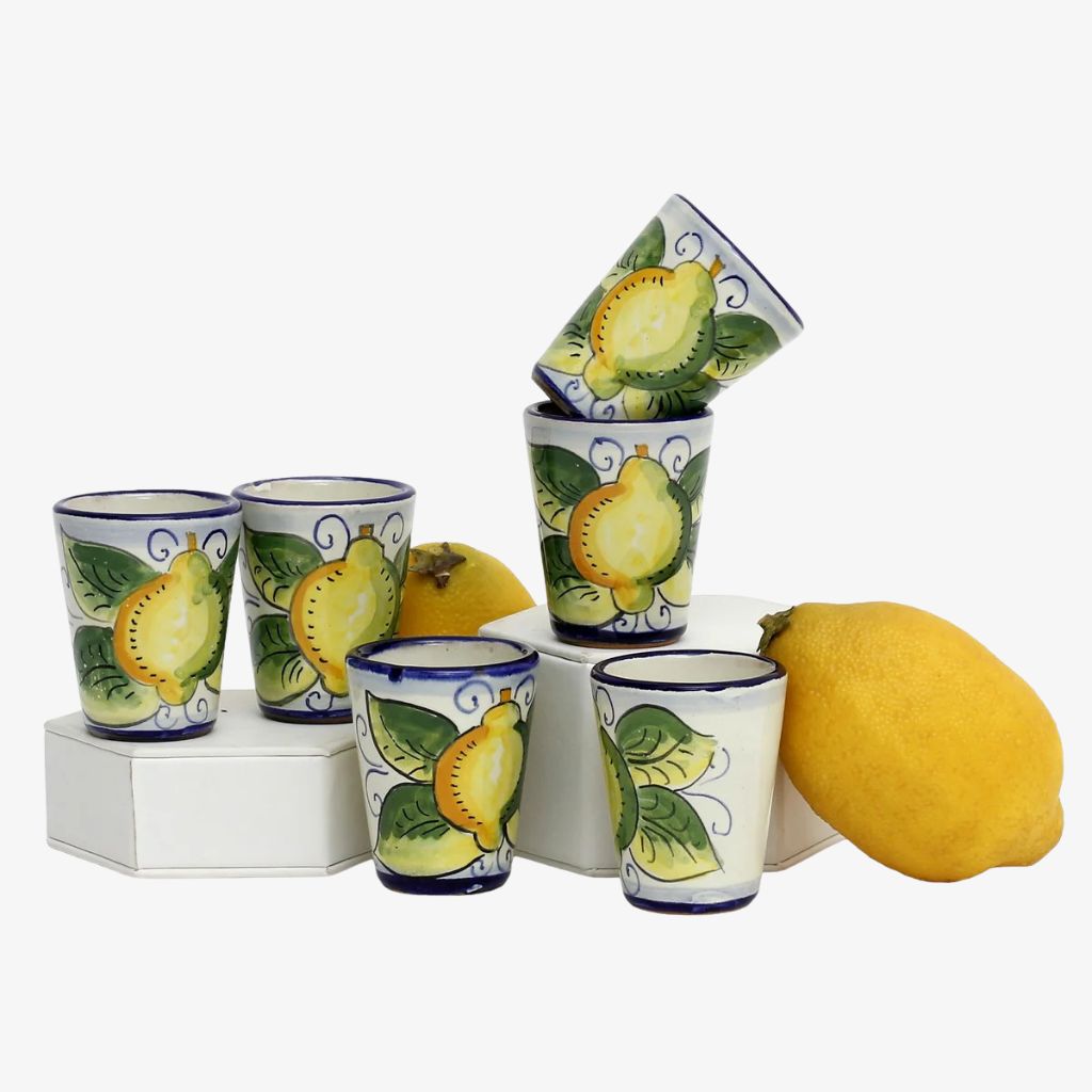 Hand Painted Ceramic Limoncello Shot Cups, Positano Limoni Design