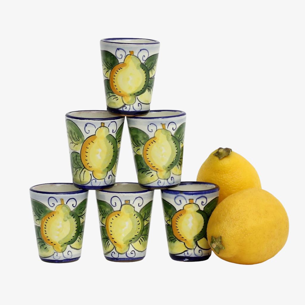 Hand Painted Ceramic Limoncello Shot Cups, Positano Limoni Design