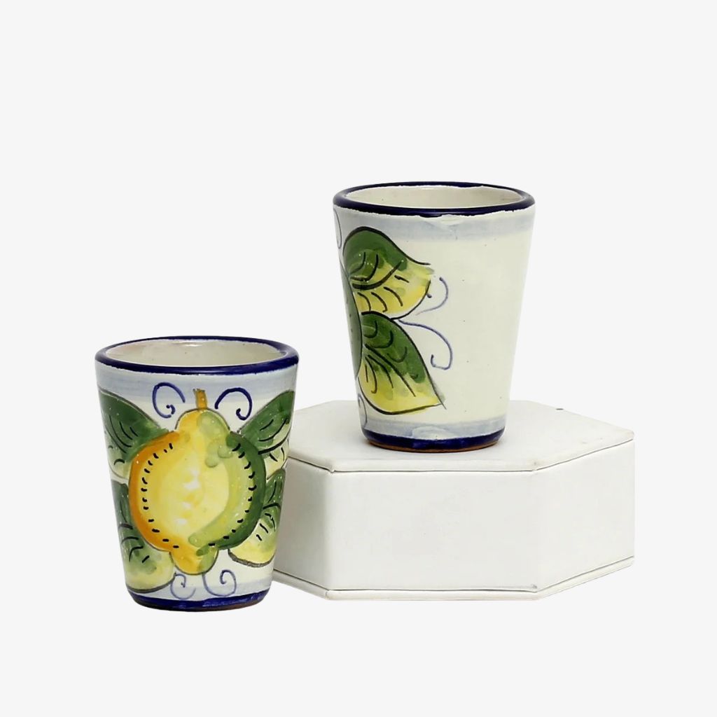 Hand Painted Ceramic Limoncello Shot Cups, Positano Limoni Design