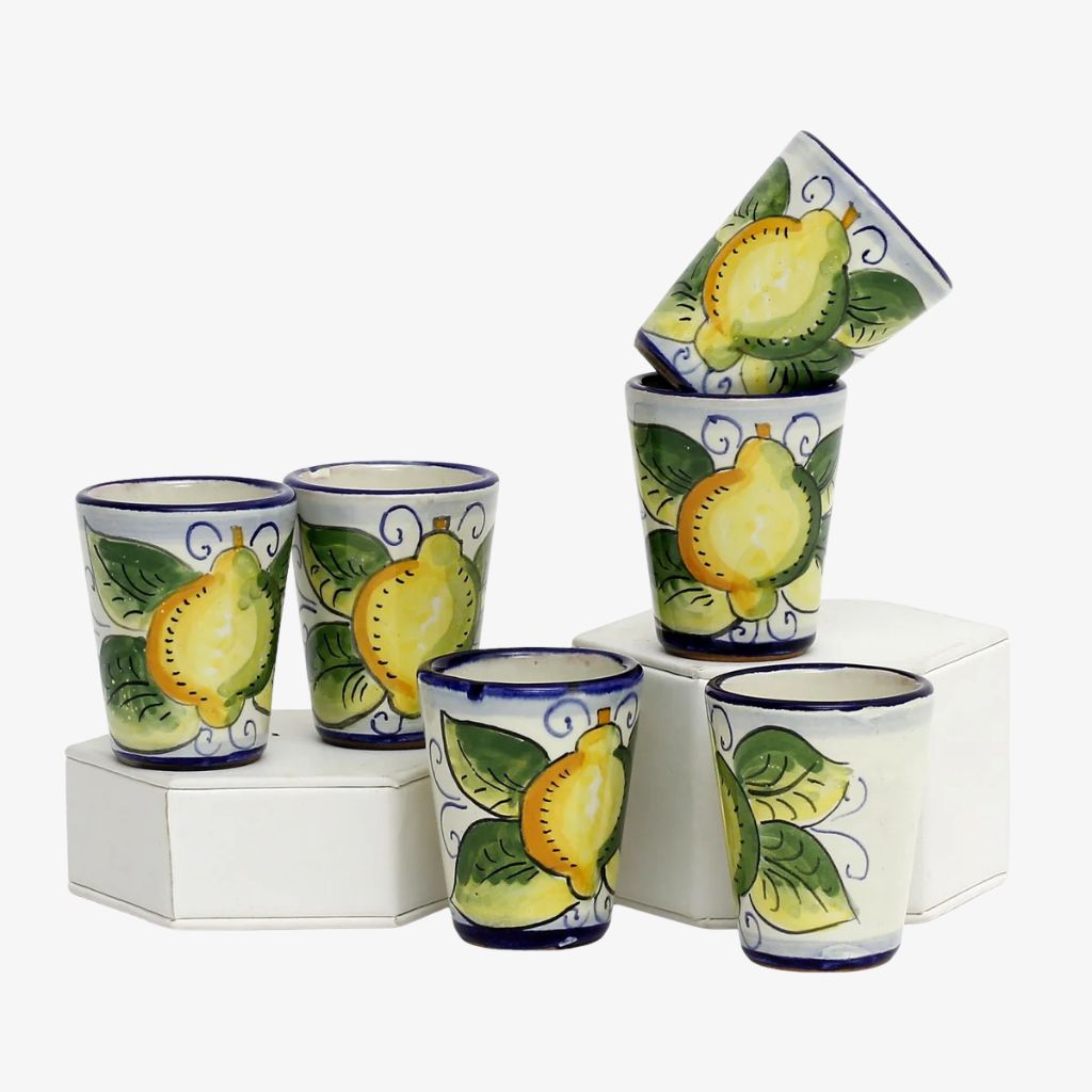 Hand Painted Ceramic Limoncello Shot Cups, Positano Limoni Design