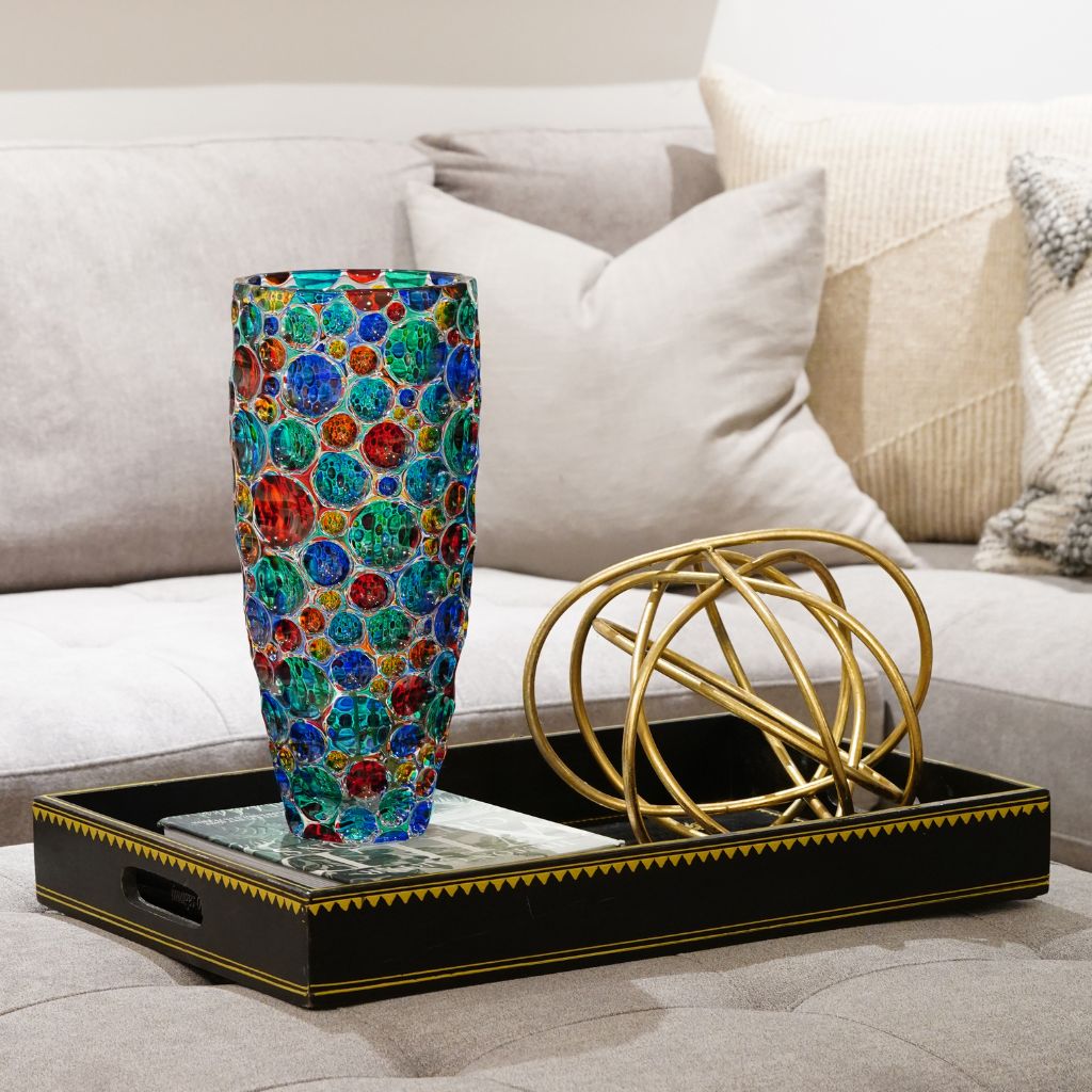 Hand-painted Lisboa Grande Crystal Vase by MyItalianDecor displayed on a table, showcasing elegant Italian craftsmanship.