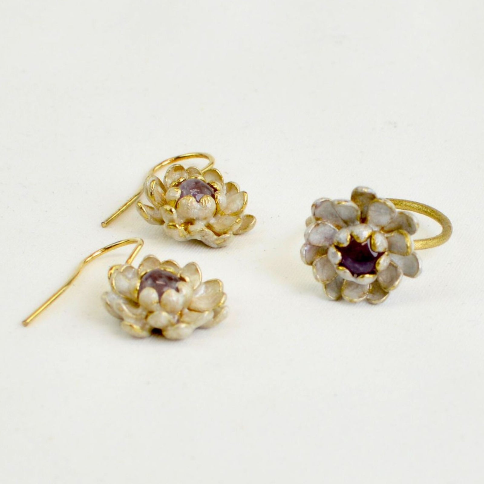 Blue lotus jewelry set featuring earrings and ring from the Giardino Collection by My Italian Decor, made in Sicily.