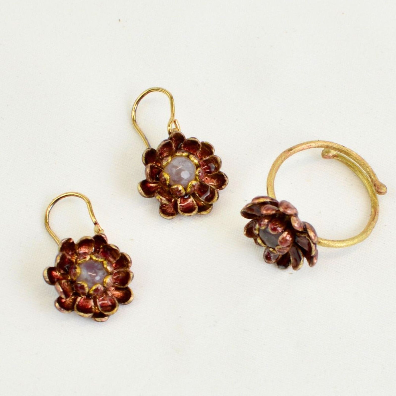 Blue Lotus jewelry set featuring earrings and ring from the Giardino Collection by My Italian Decor, made in Sicily.