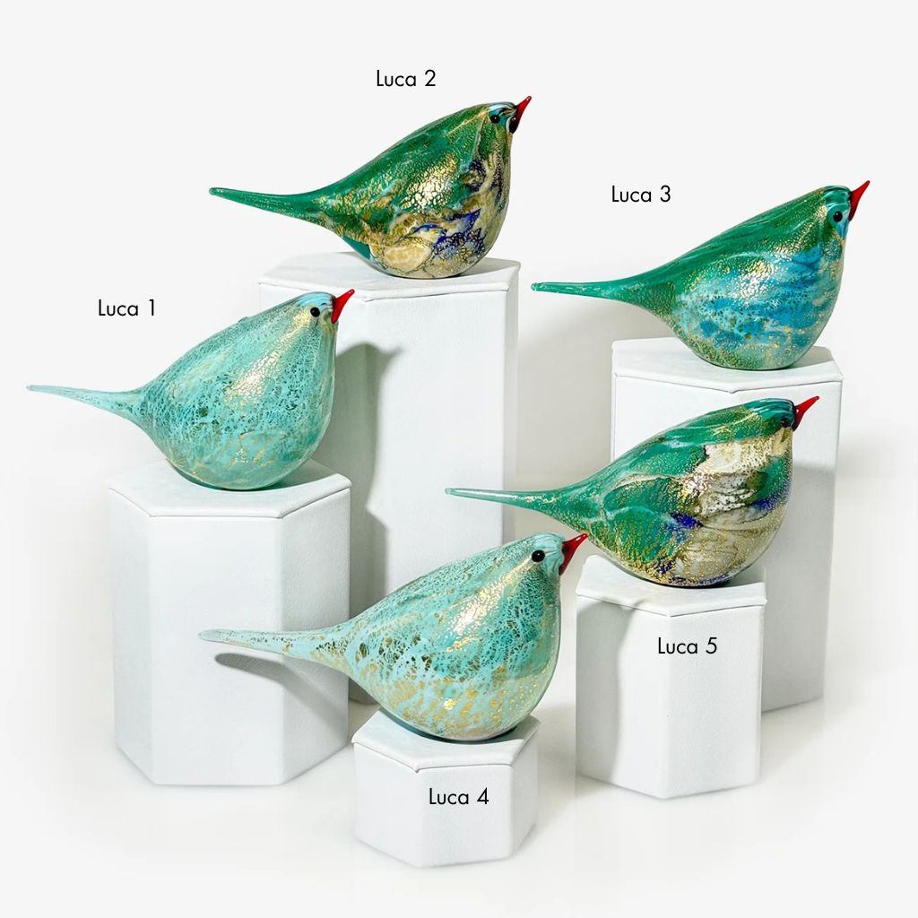 Murano Blown Glass Luca Blue & Green Chirpie Bird Figurine