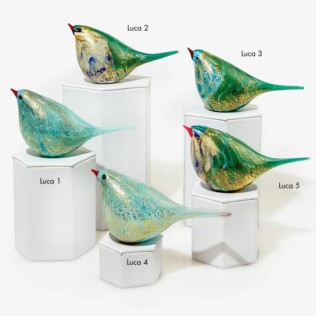 Murano Blown Glass Luca Blue & Green Chirpie Bird Figurine