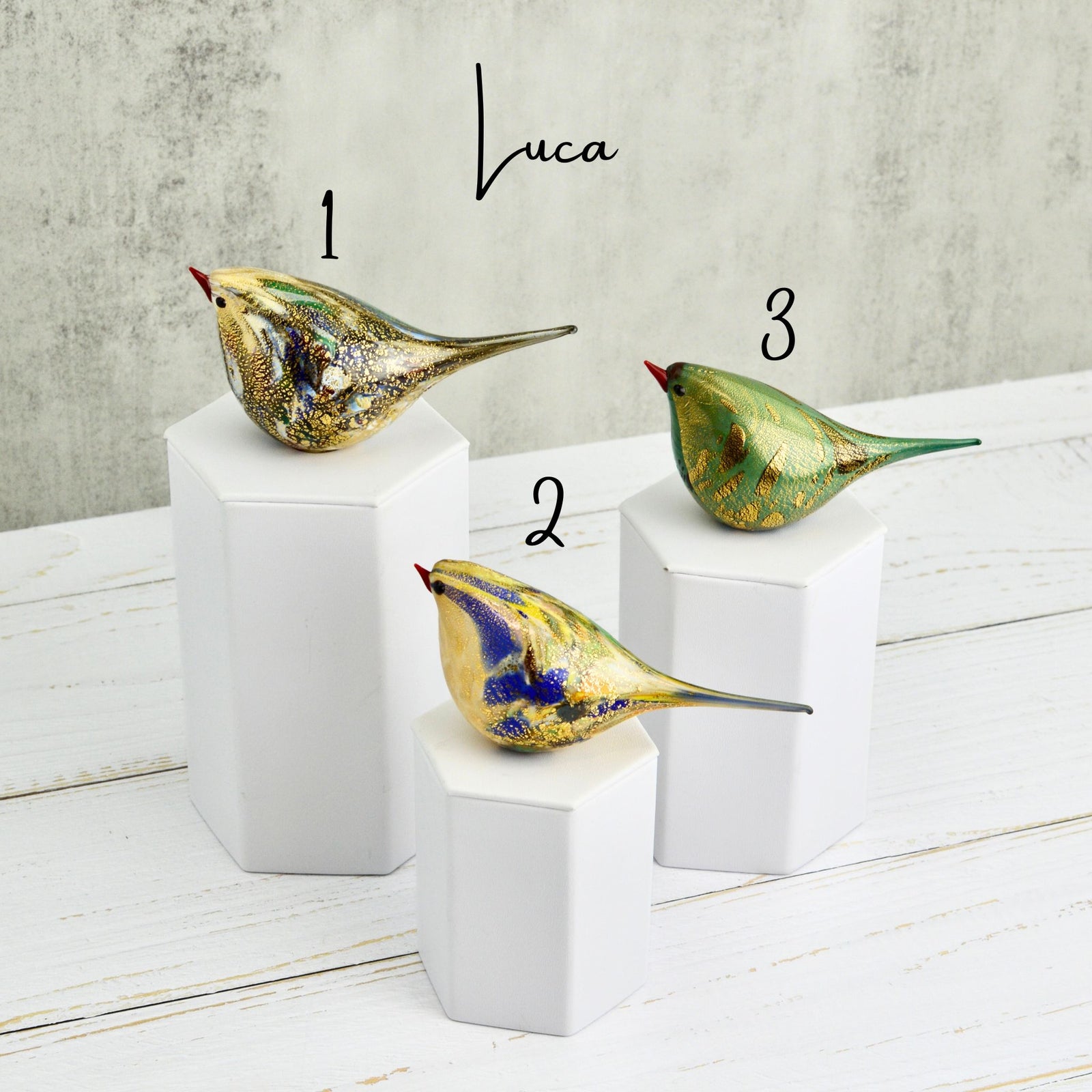 Murano Blown Glass Luca Blue & Green Chirpie Bird Figurine - My Italian Decor