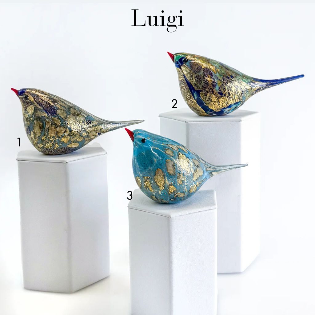 Murano Glass Hand Blown Chirpie Bird - Luigi - Glass Bird - My Italian Decor