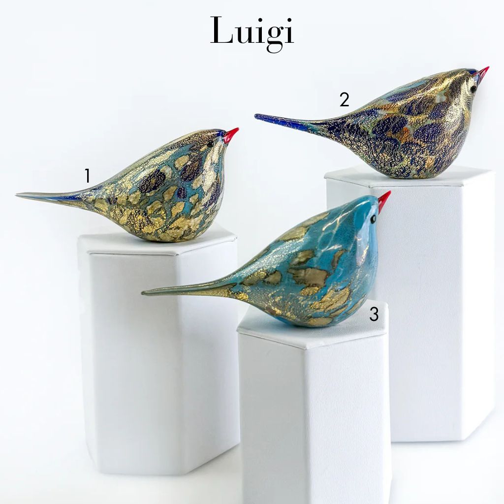 Murano Glass Hand Blown Chirpie Bird - Luigi - Glass Bird - My Italian Decor