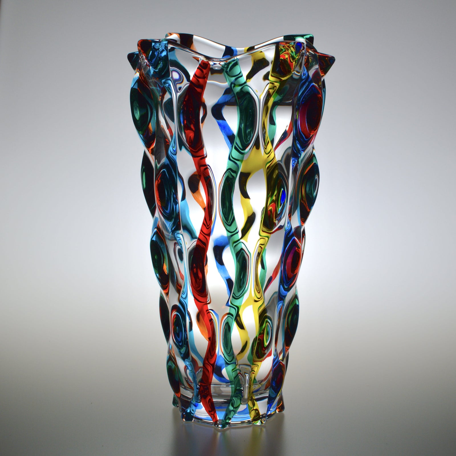 Large DZ Lyrical Luxury Vase with hand-painted crystal design, made in Italy, showcasing elegant craftsmanship and intricate artwork.