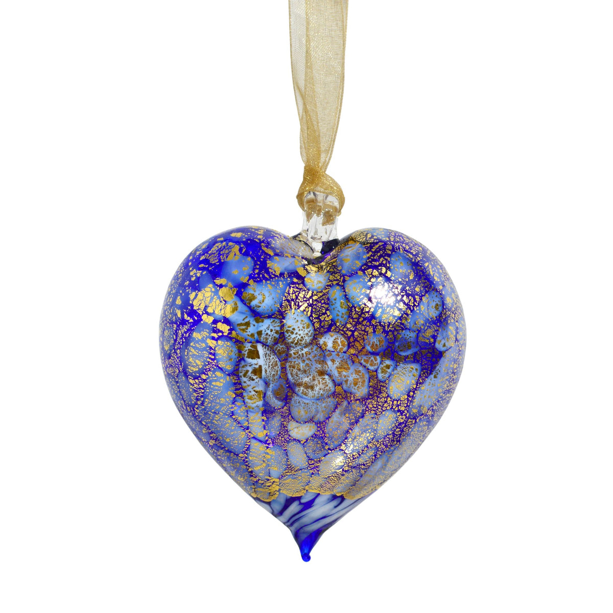 Murano Blown Glass Hanging Snowy Heart Ornament