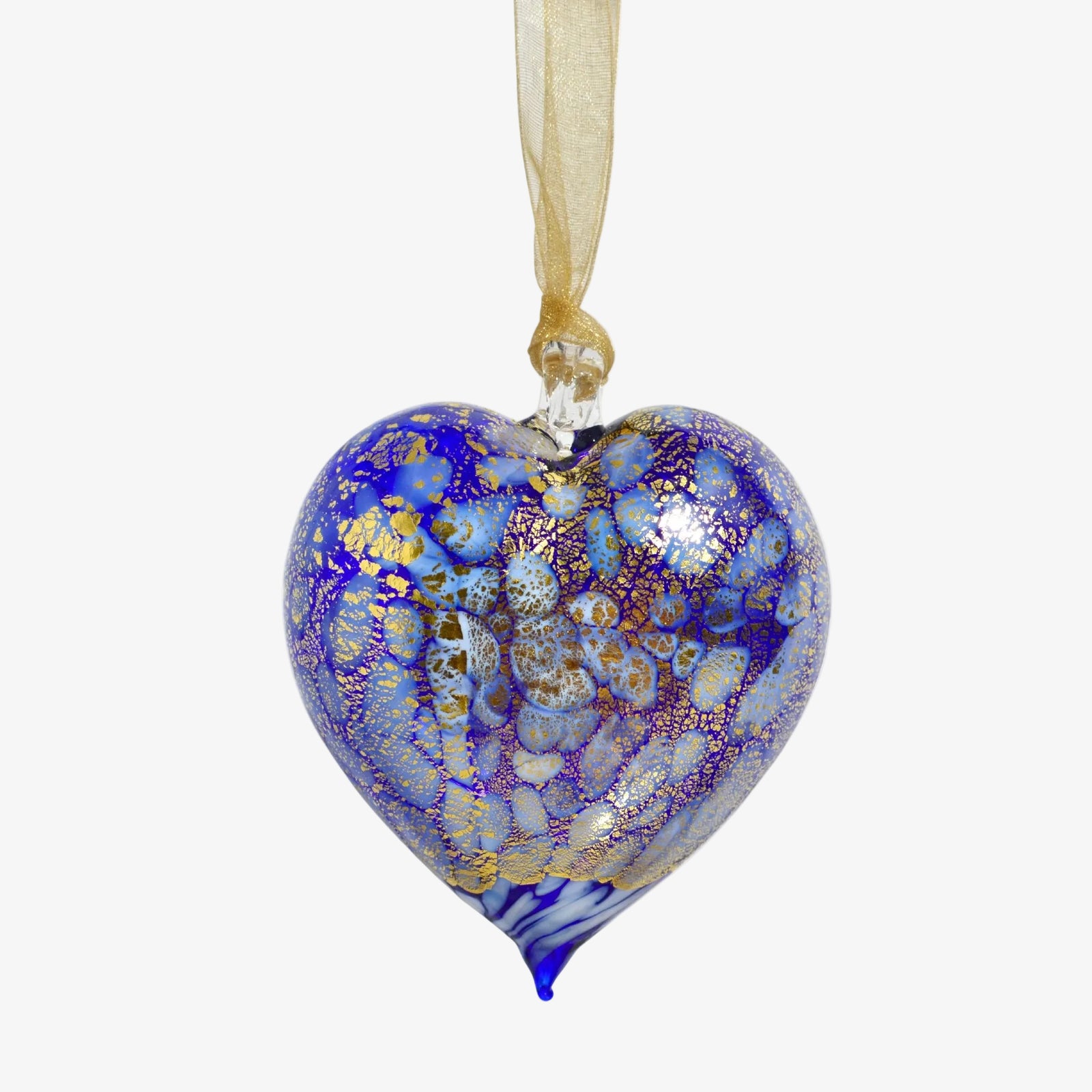 Colorful Murano blown glass hanging snowy heart ornament, decorative holiday ornament by MyItalianDecor.