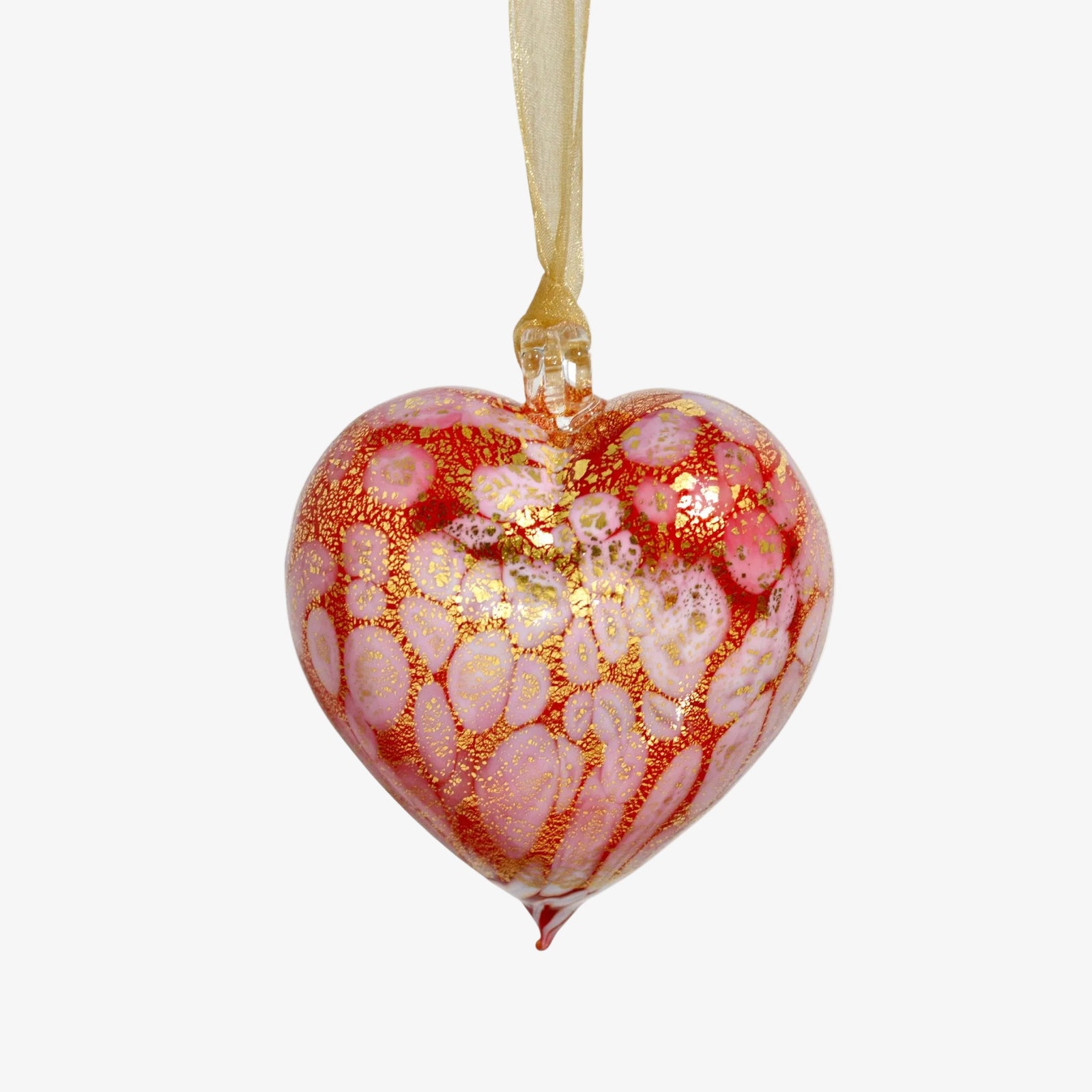 Colorful Murano blown glass hanging snowy heart ornament from MyItalianDecor, perfect for holiday decoration.