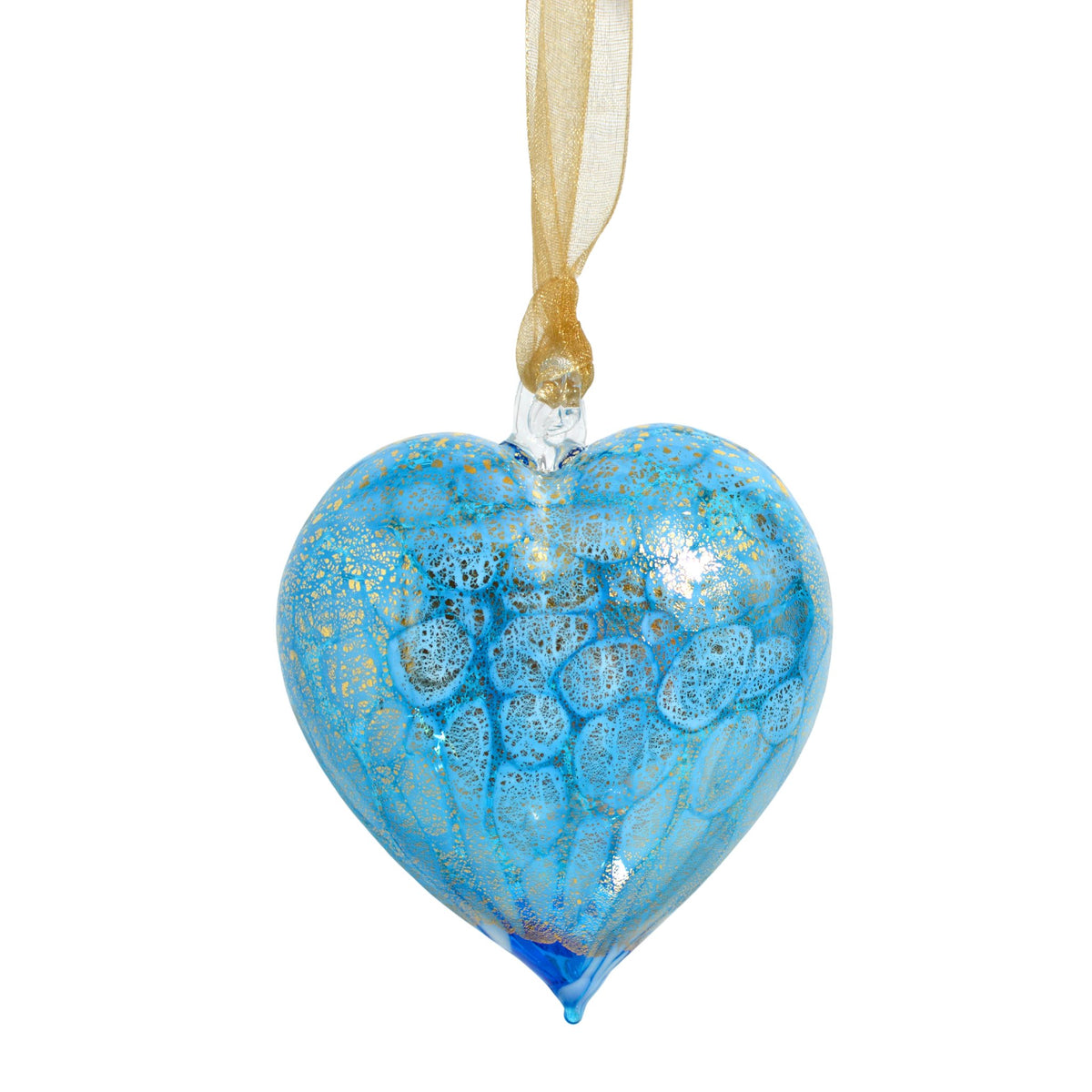 Murano Blown Glass Hanging Snowy Heart Ornament