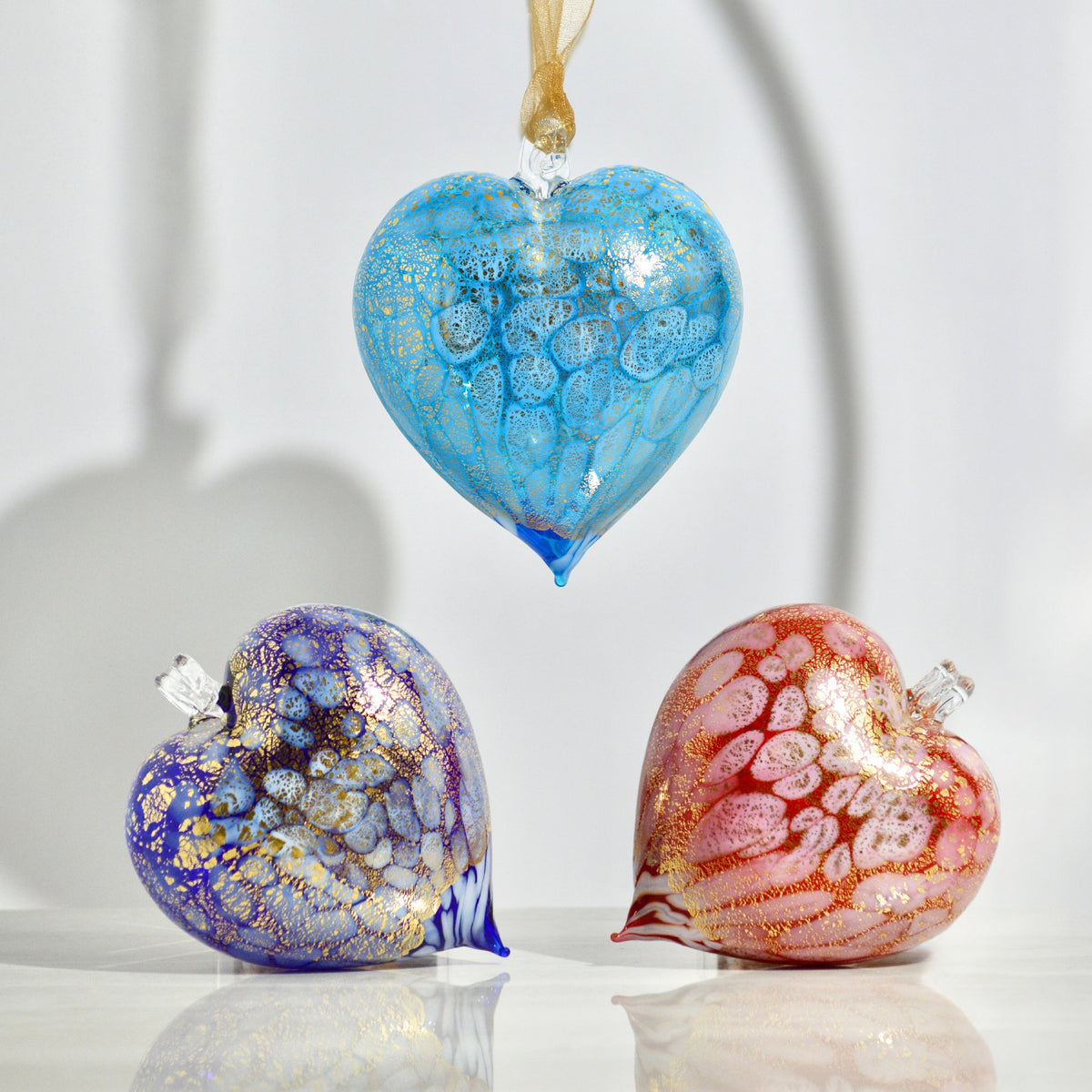 Murano Blown Glass Hanging Snowy Heart Ornament