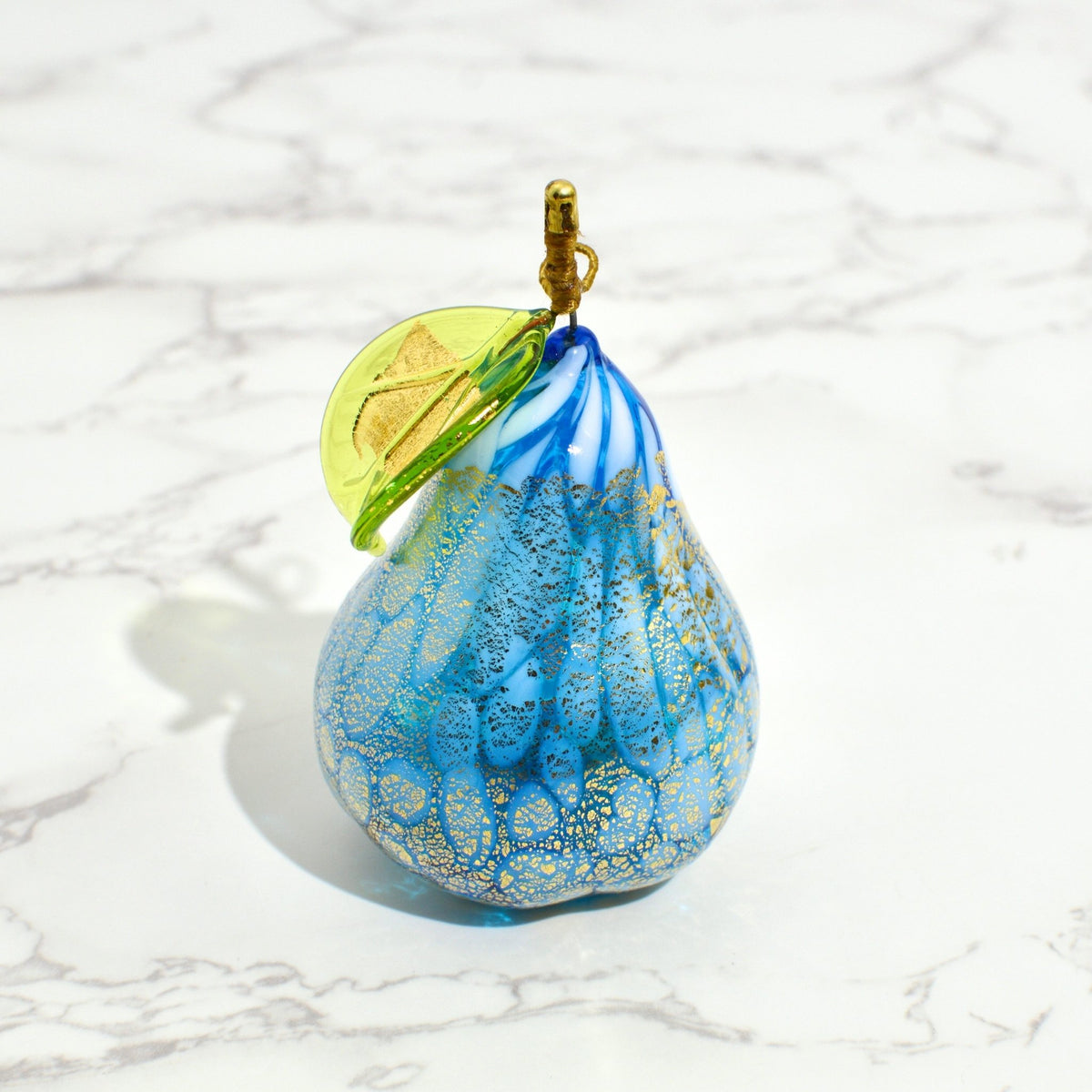 Murano Glass Hand Blown Macchia Pear with Gold Foil, Made In Italy, Gift Idea