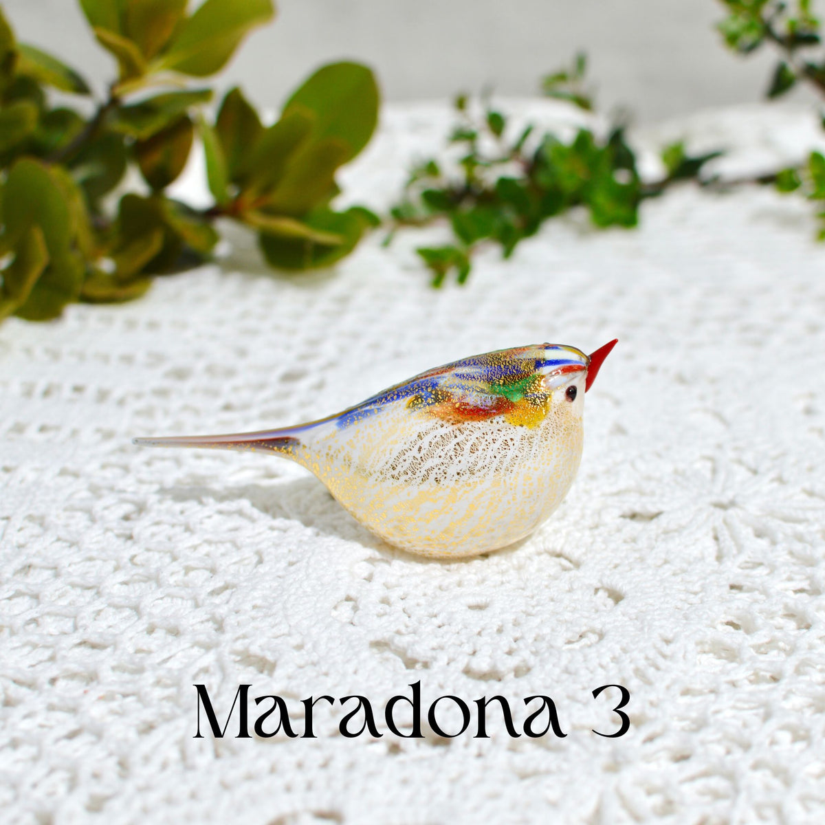 Murano Blown Glass Italian Chirpie Bird, 24-karat gold, Maradona - My Italian Decor