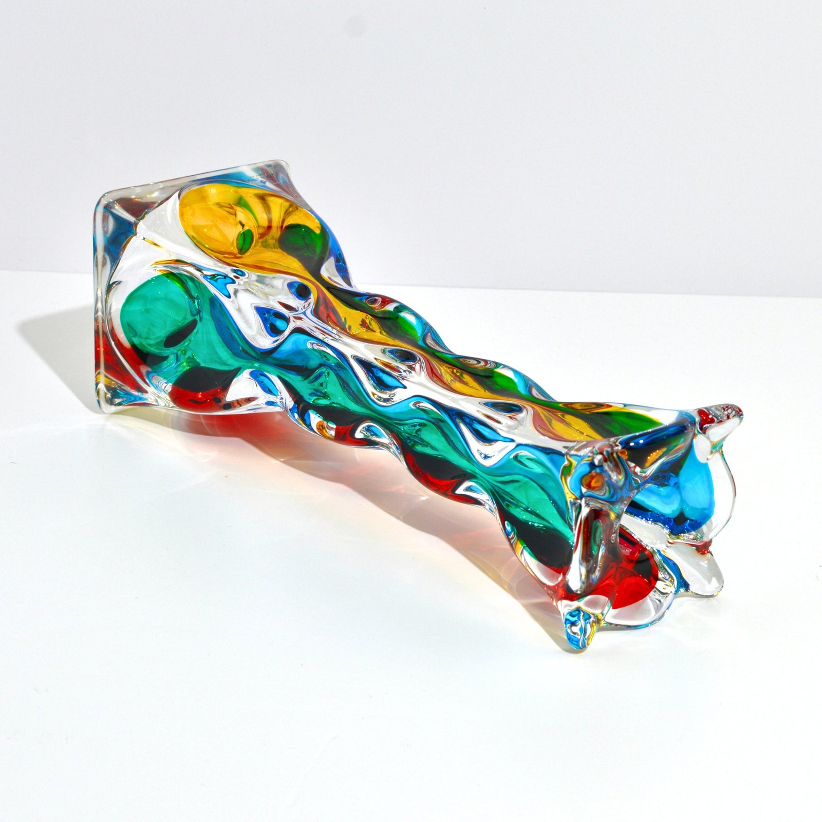 Set of two hand-painted Italian crystal Mare candleholders with intricate designs, perfect for elegant home decor.
