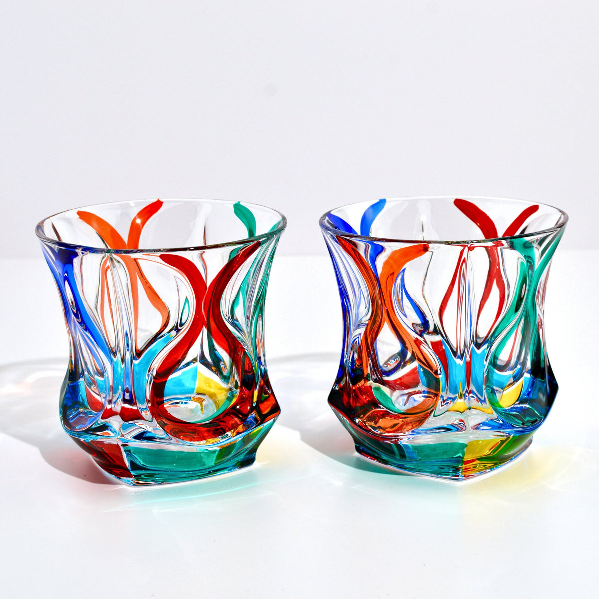 Mare Hand Painted Italian Crystal Short Glasses, Set of 2