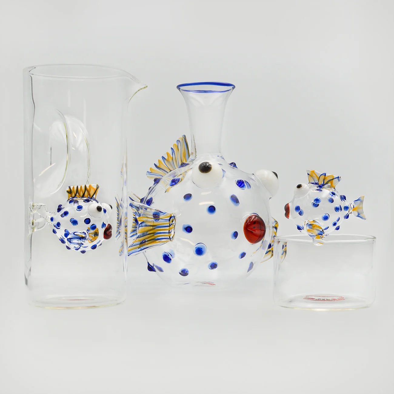 Massimo Lunardon glass fish decanter by My Italian Decor, featuring a colorful, detailed pappagallo fish design for serving or display.