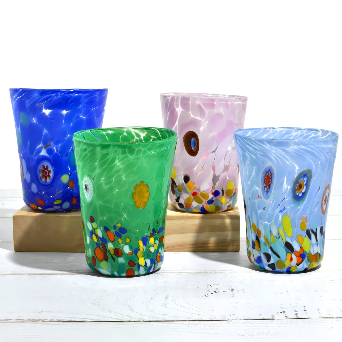 Medici Set of 4 Murano Glass Millefiori Multicolor Drinking Glasses