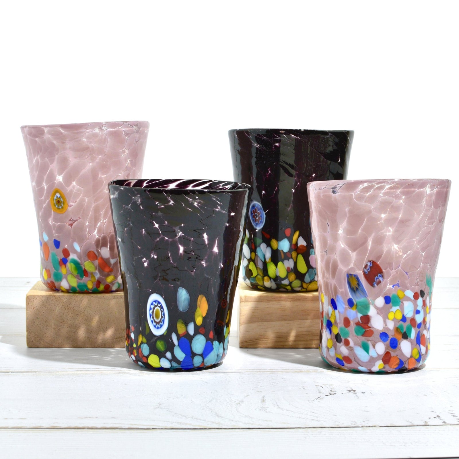 Medici Millefiori Murano Glass Tumbler, Pink & Black, Set of 4 - My Italian Decor
