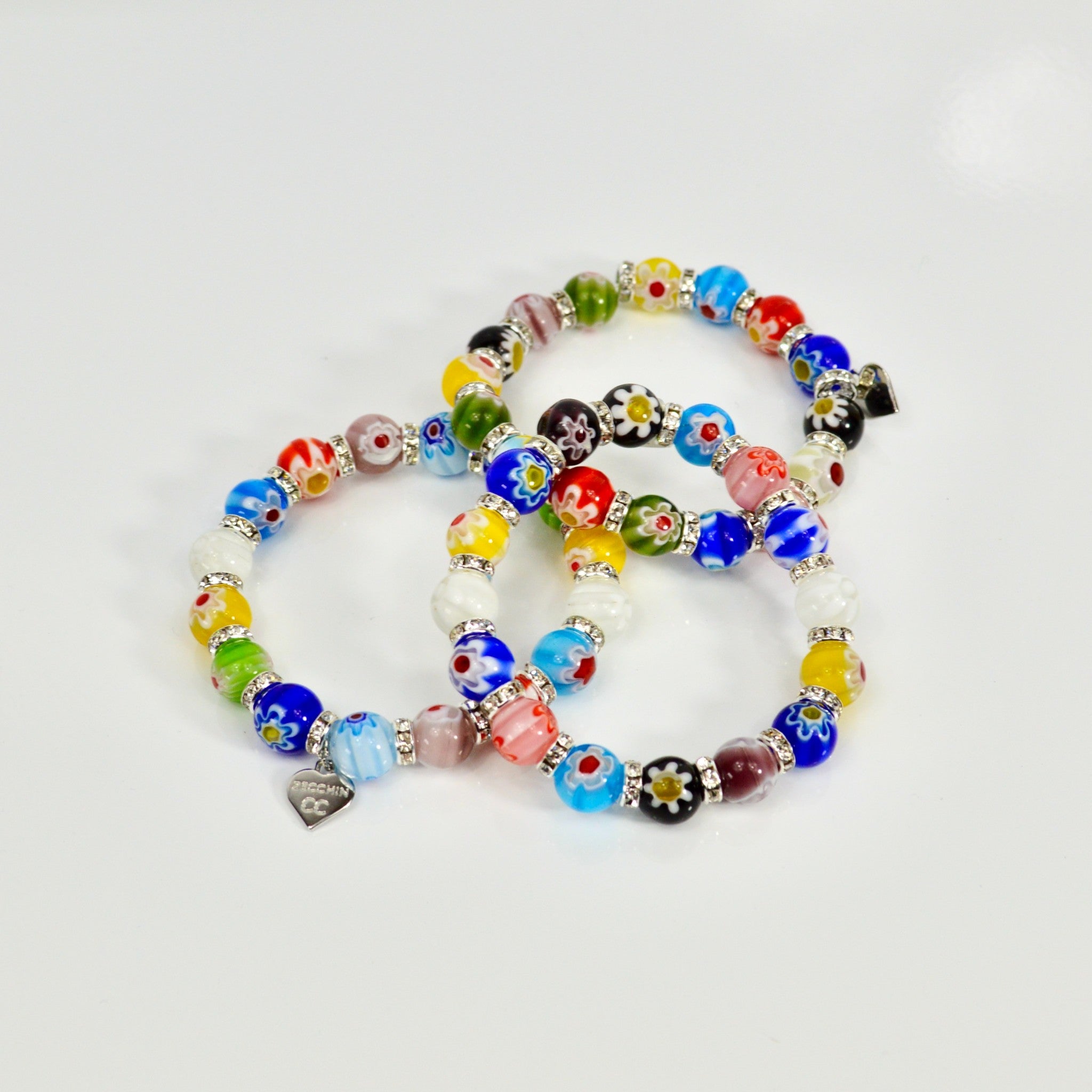 Murano glass Millefiori bead elastic bracelet by MyItalianDecor, featuring colorful handcrafted Italian glass beads.