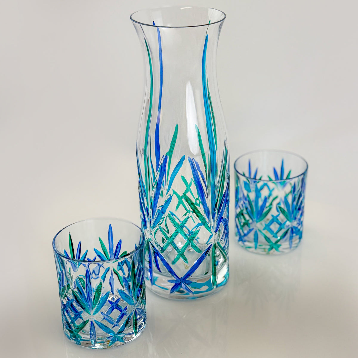 Set of 2 Crystal Drinking Glasses, Blue &amp; Green, Melodia - My Italian Decor