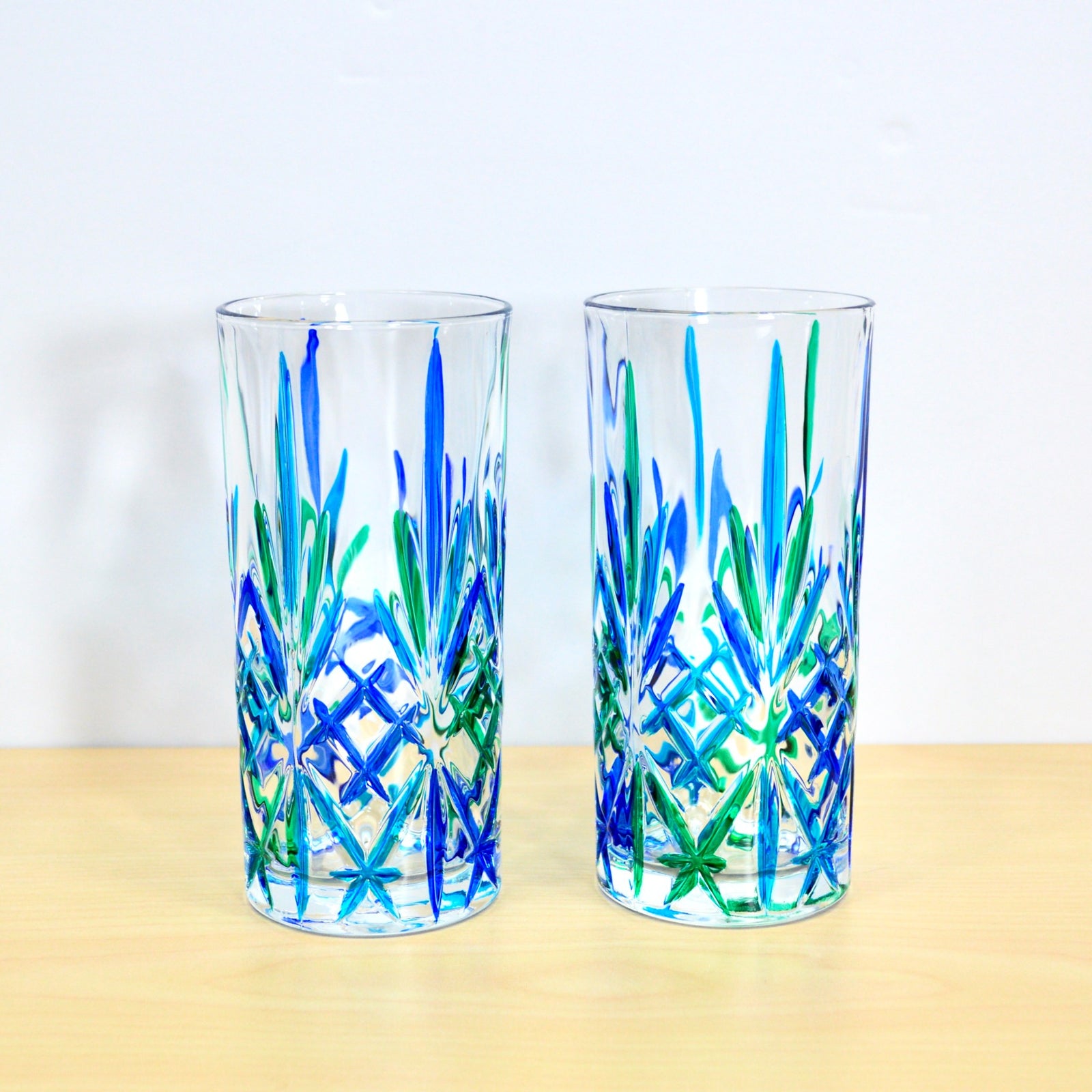 Melodia Tall Drinking Glasses, Blue/Green, Set of 2, Made In Italy - My Italian Decor