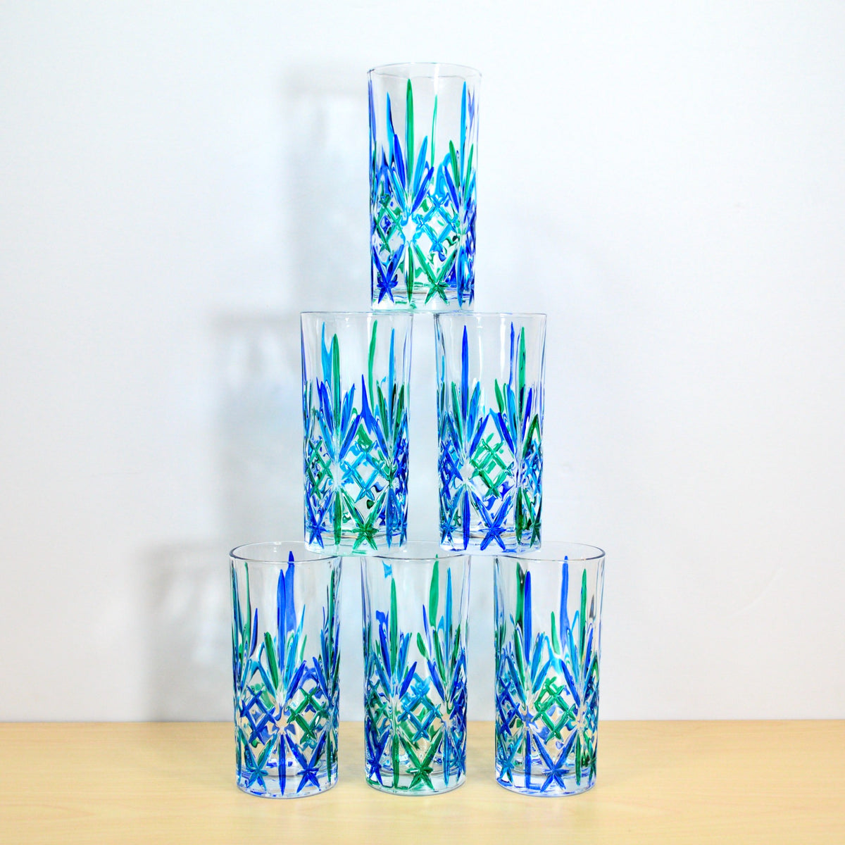Melodia Tall Drinking Glasses, Blue/Green, Set of 2, Made In Italy - My Italian Decor