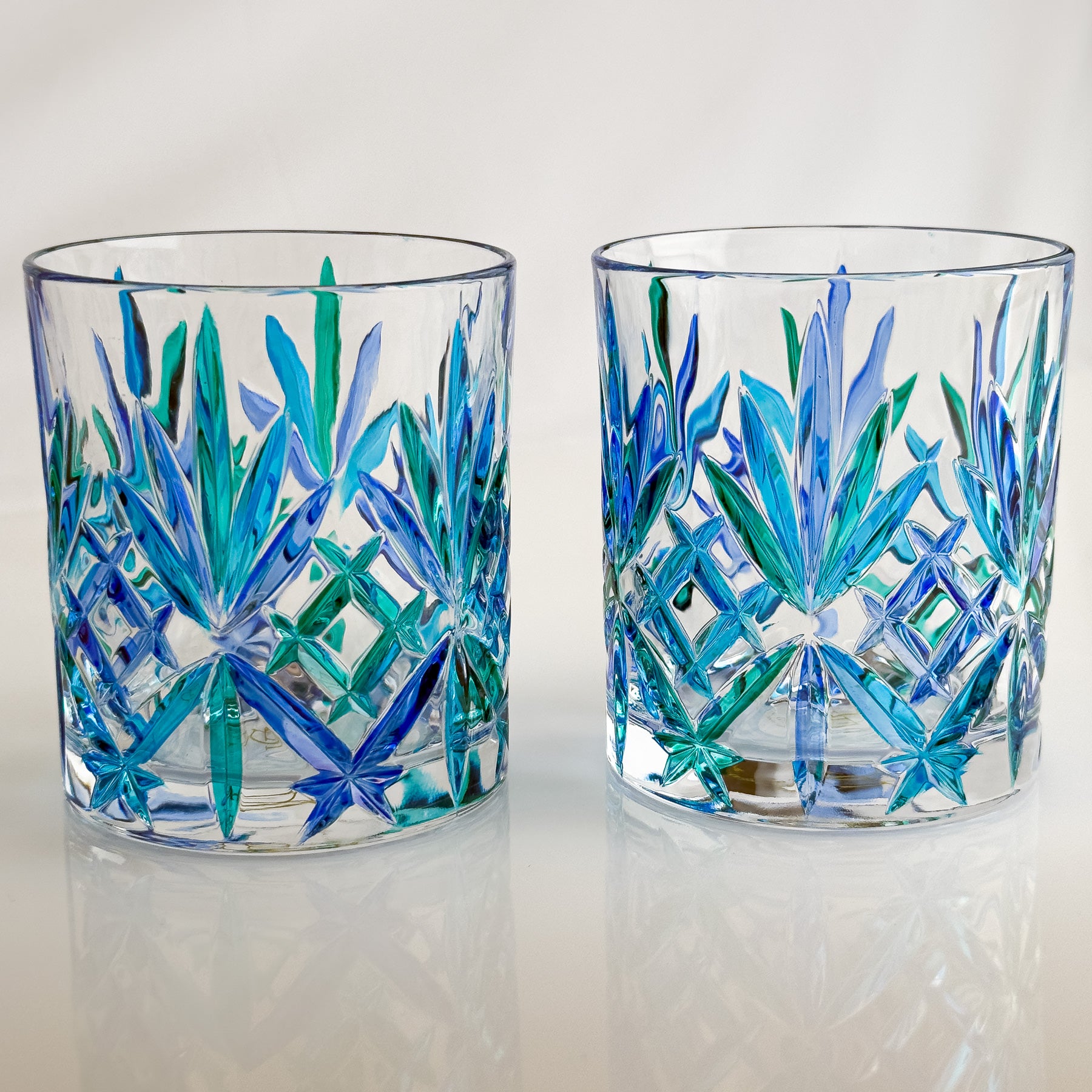 Set of 2 Crystal Drinking Glasses, Blue & Green, Melodia - My Italian Decor