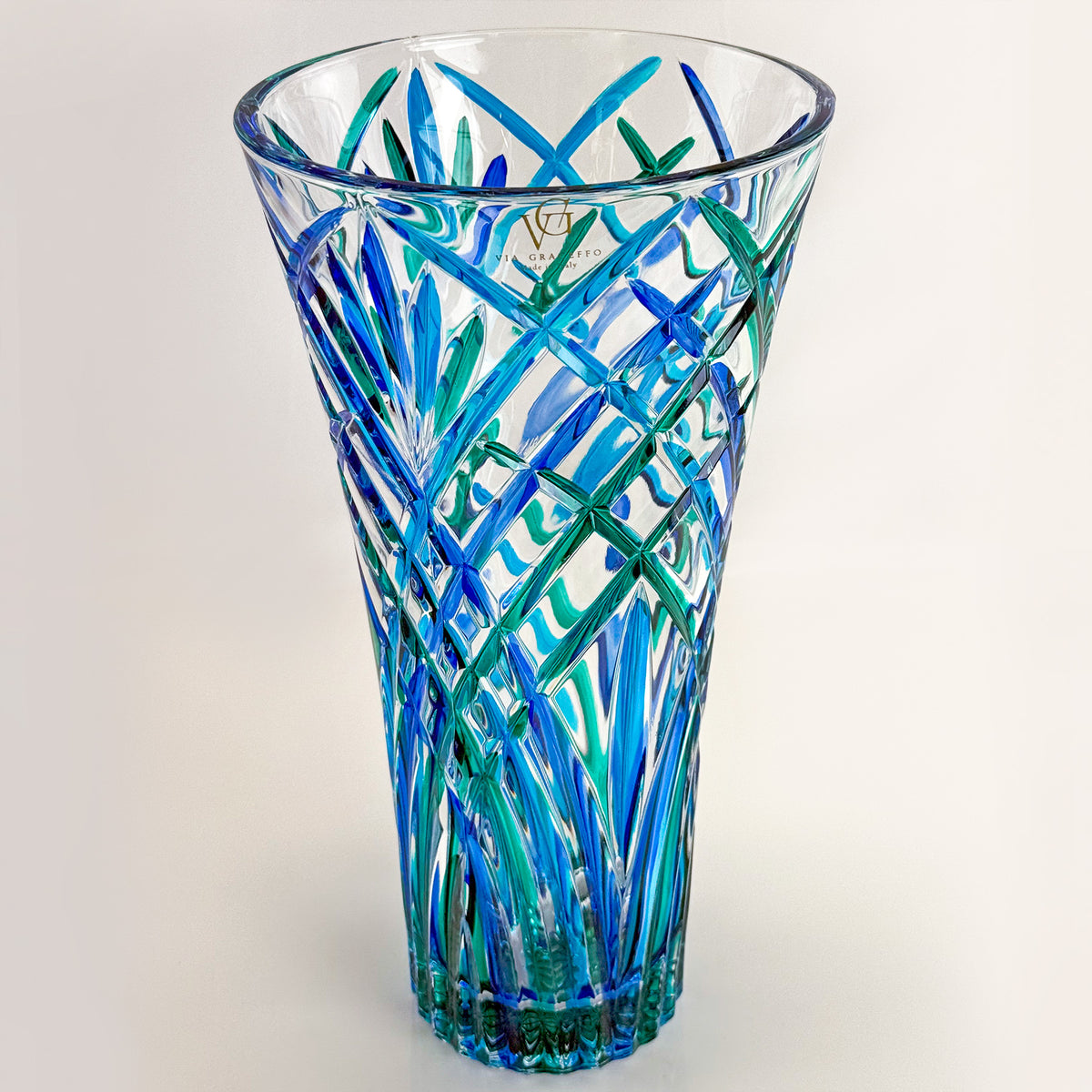 Large Crystal Vase, Melodia, Blue &amp; Green, Made in Italy