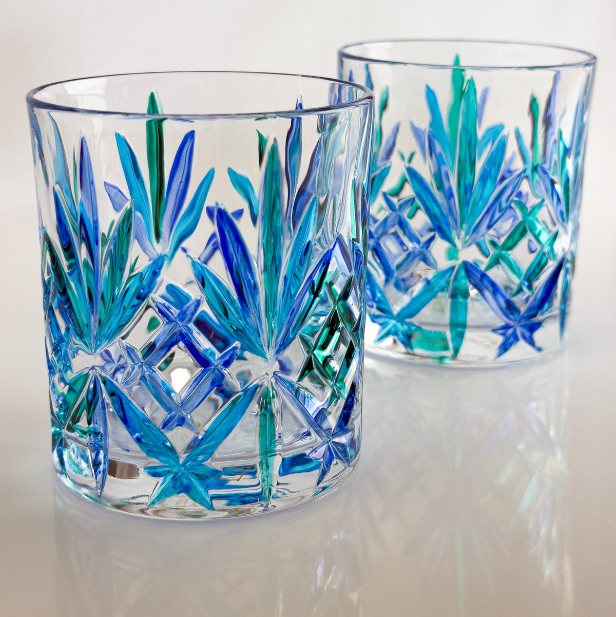 Set of 2 Crystal Drinking Glasses, Blue &amp; Green, Melodia - My Italian Decor