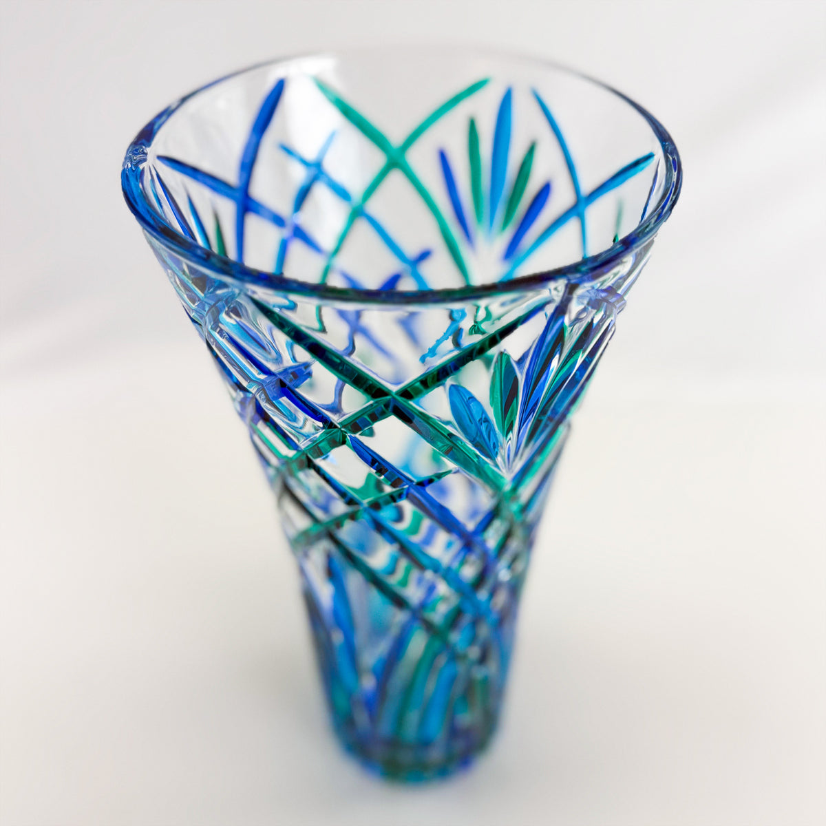 Large Crystal Vase, Melodia, Blue &amp; Green, Made in Italy