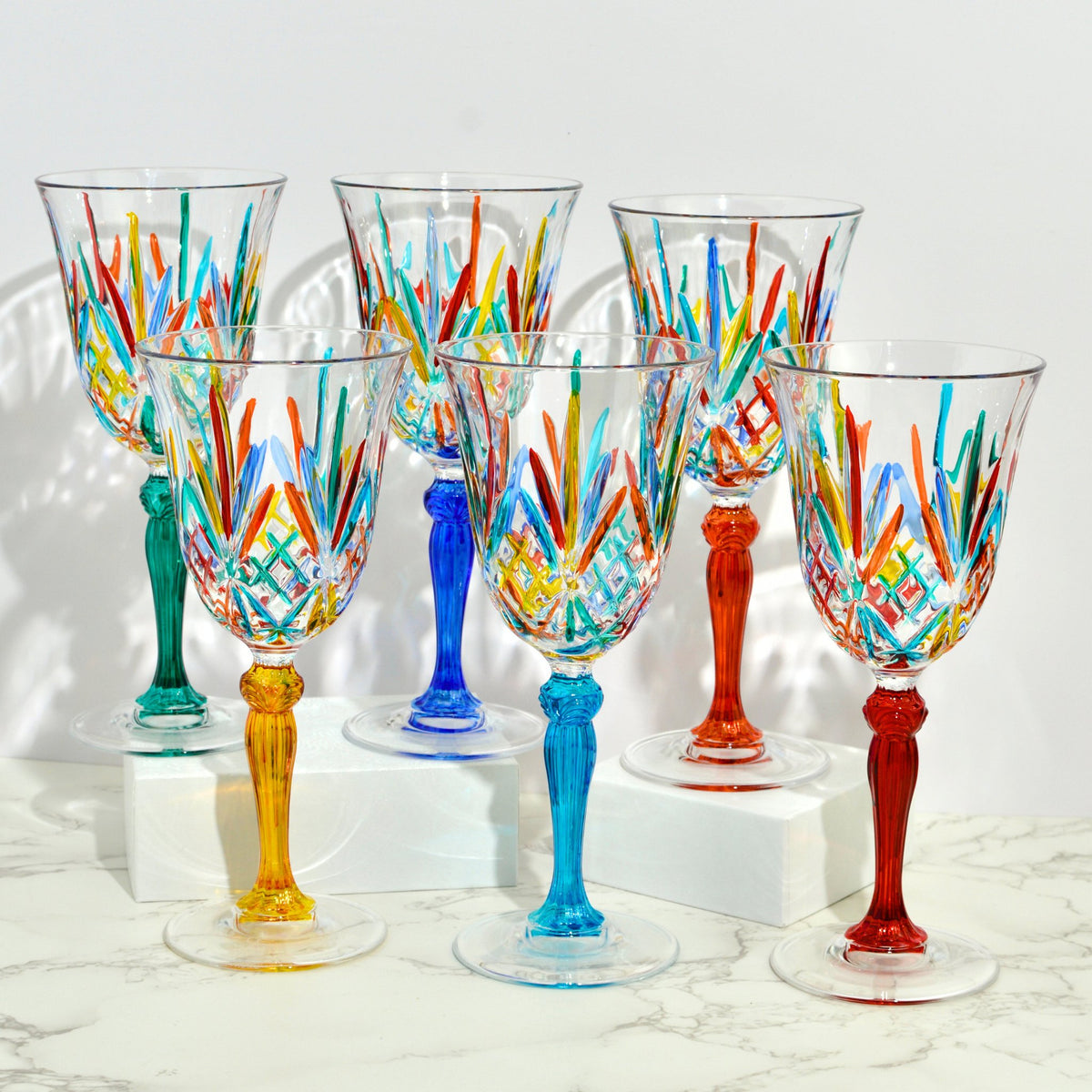 Melodia Wine Glasses, Hand-Painted Italian Crystal, Set of 2