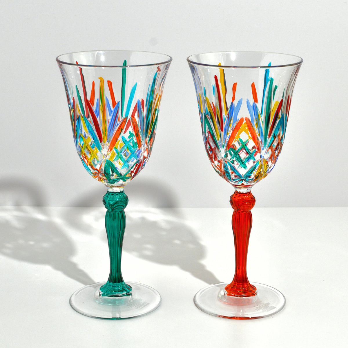 Melodia Wine Glasses, Hand-Painted Italian Crystal, Set of 2