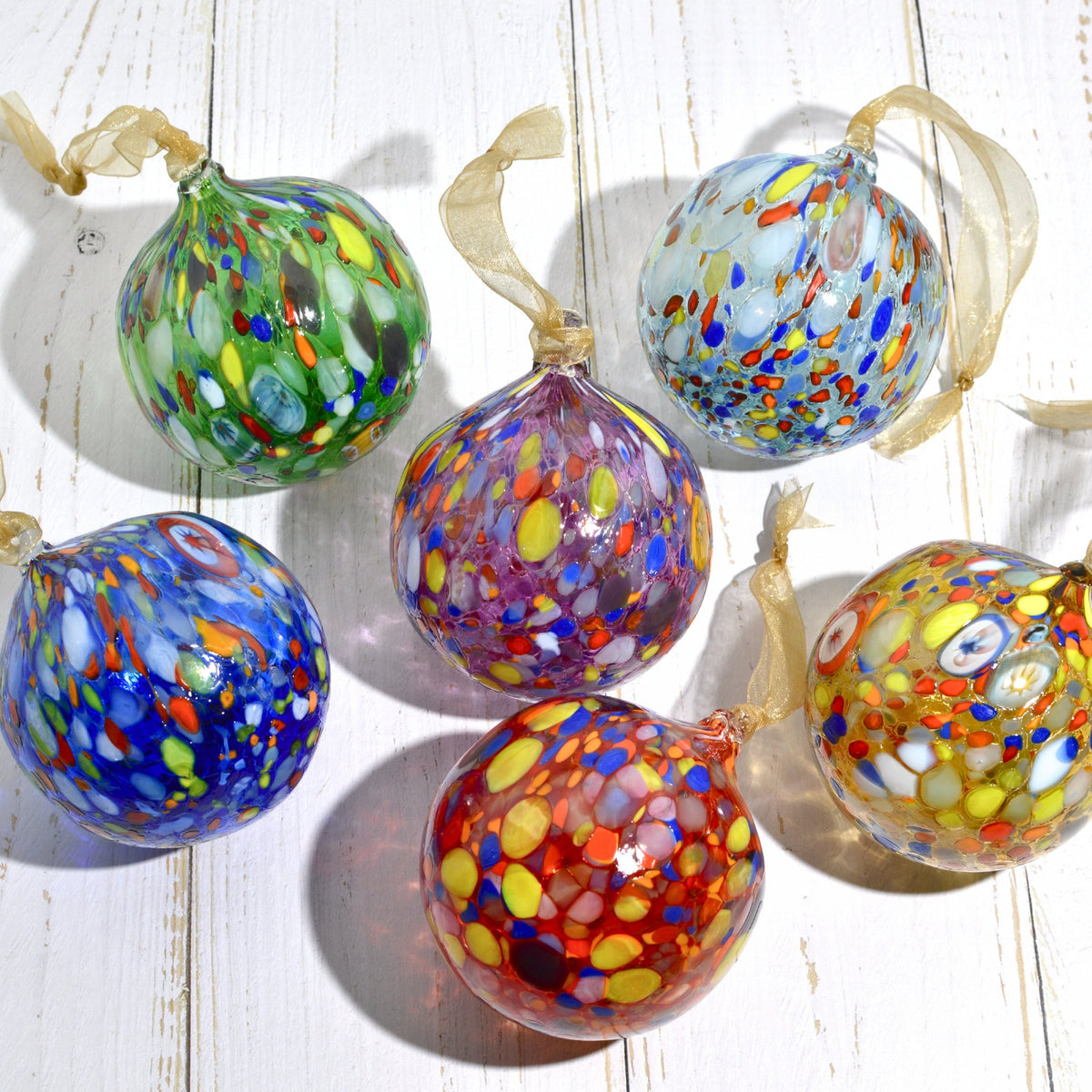 Italian Glass Millefiori Hanging Ball Ornament, Set of 6