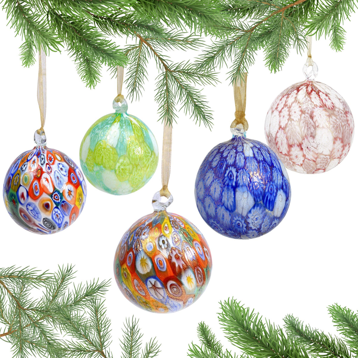 Murano Blown Glass Millefiori Mosaic Holiday Ornament; Multiple colors