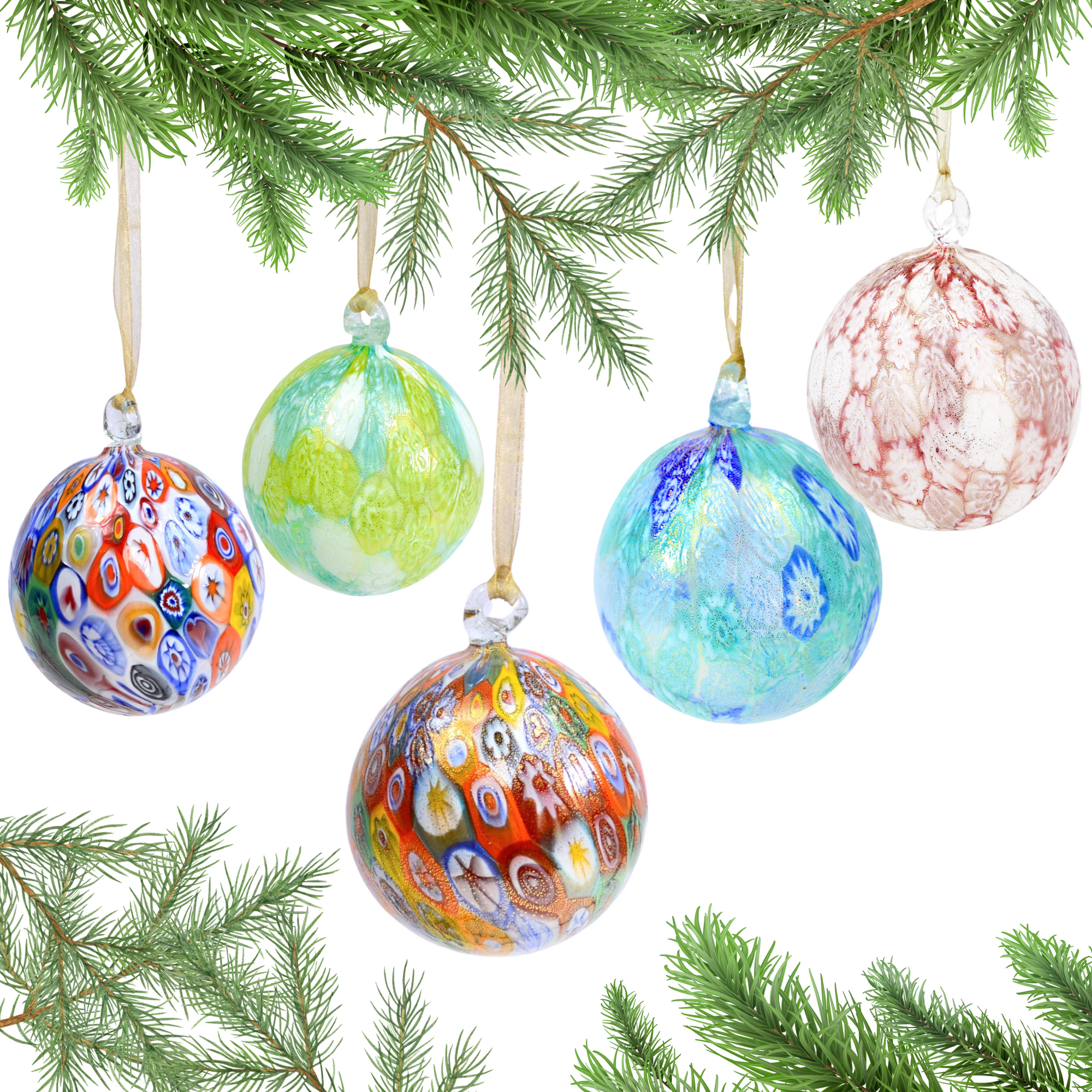 Murano Blown Glass Millefiori Mosaic Holiday Ornament; Multiple colors - My Italian Decor