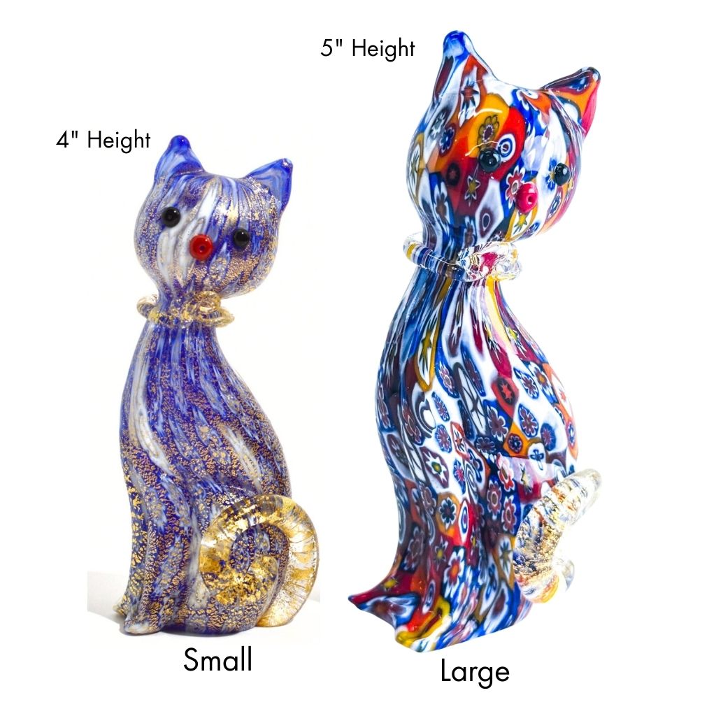 Murano Glass Kitty Cat Figurine, Millefiori, Made in Italy
