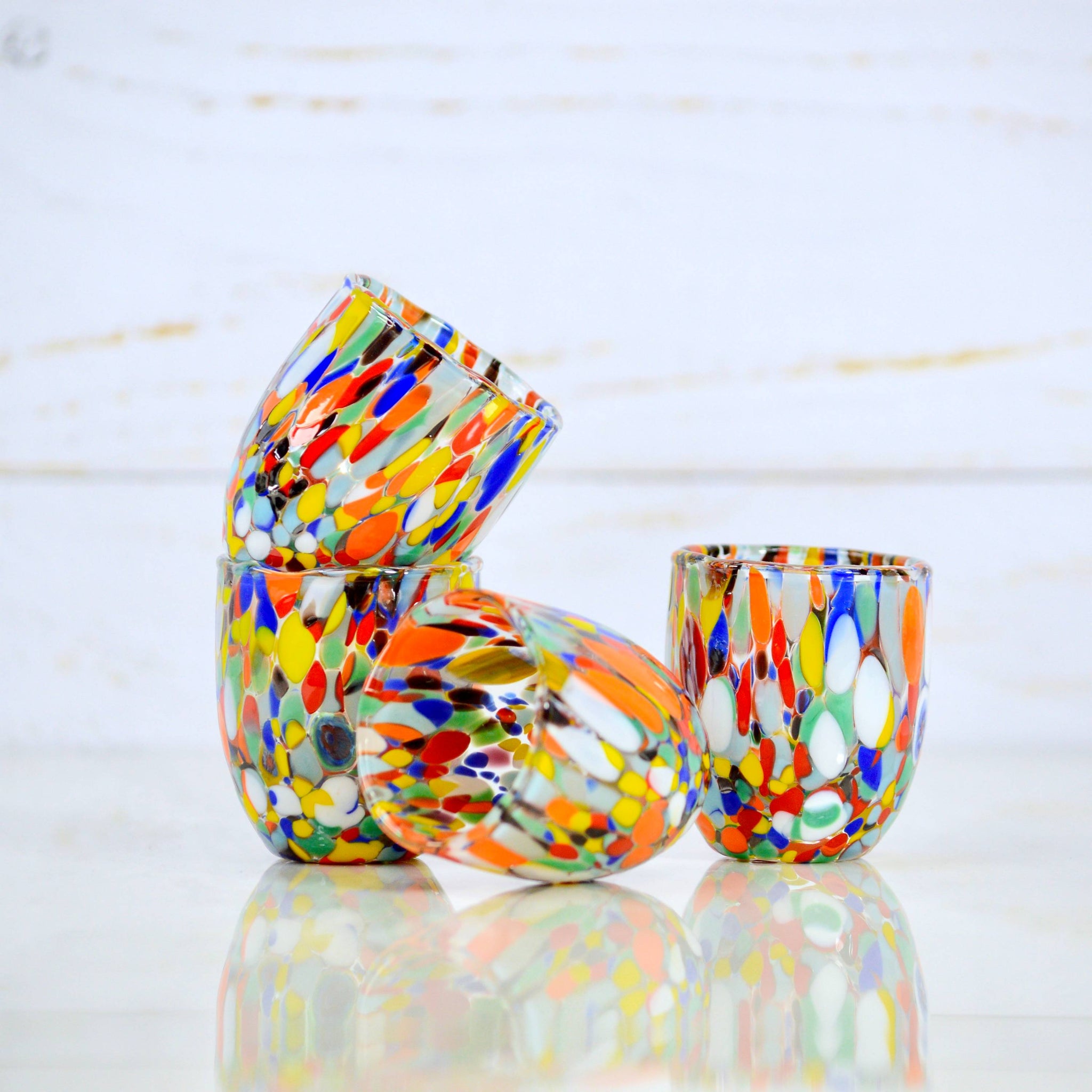 Contemporary Shot Glasses, Set of 4, Multi-color, Murano Glass $112.00