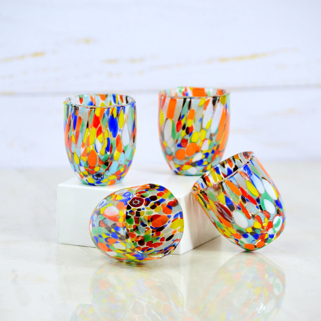 Contemporary Shot Glasses, Set of 4, Multi-color, Murano Glass