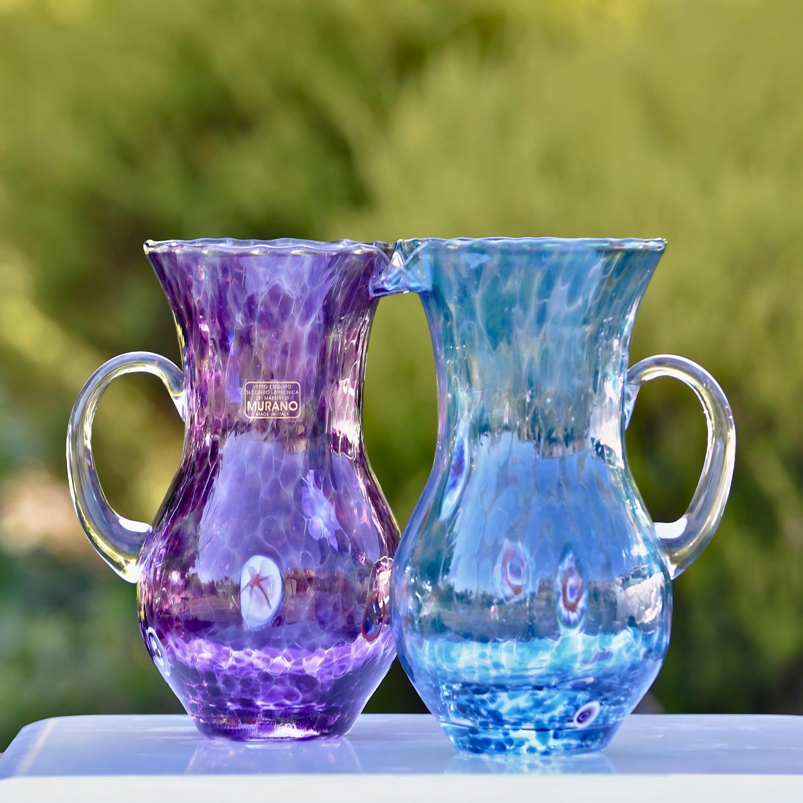 Murano Glass Small Drink Pitcher, Millefiori - My Italian Decor