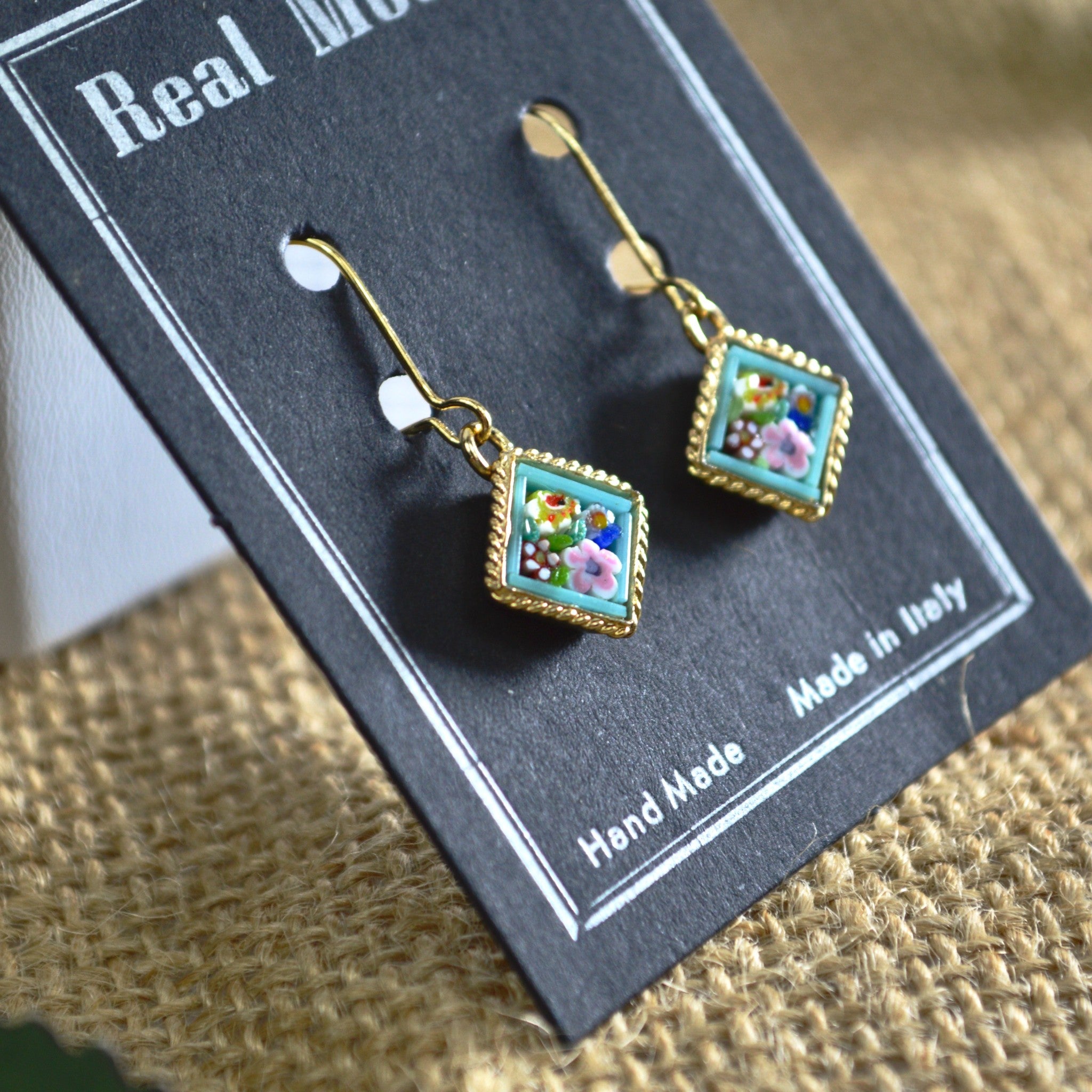 Florentine Micro Mosaic Earrings, Diamond Shape, Made in Italy - My Italian Decor