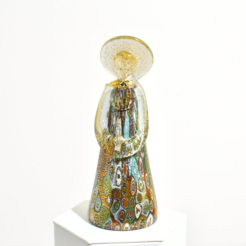 Murano Cobalt Blue 24 KT Gold Paint Flowers Vase 9” Tall