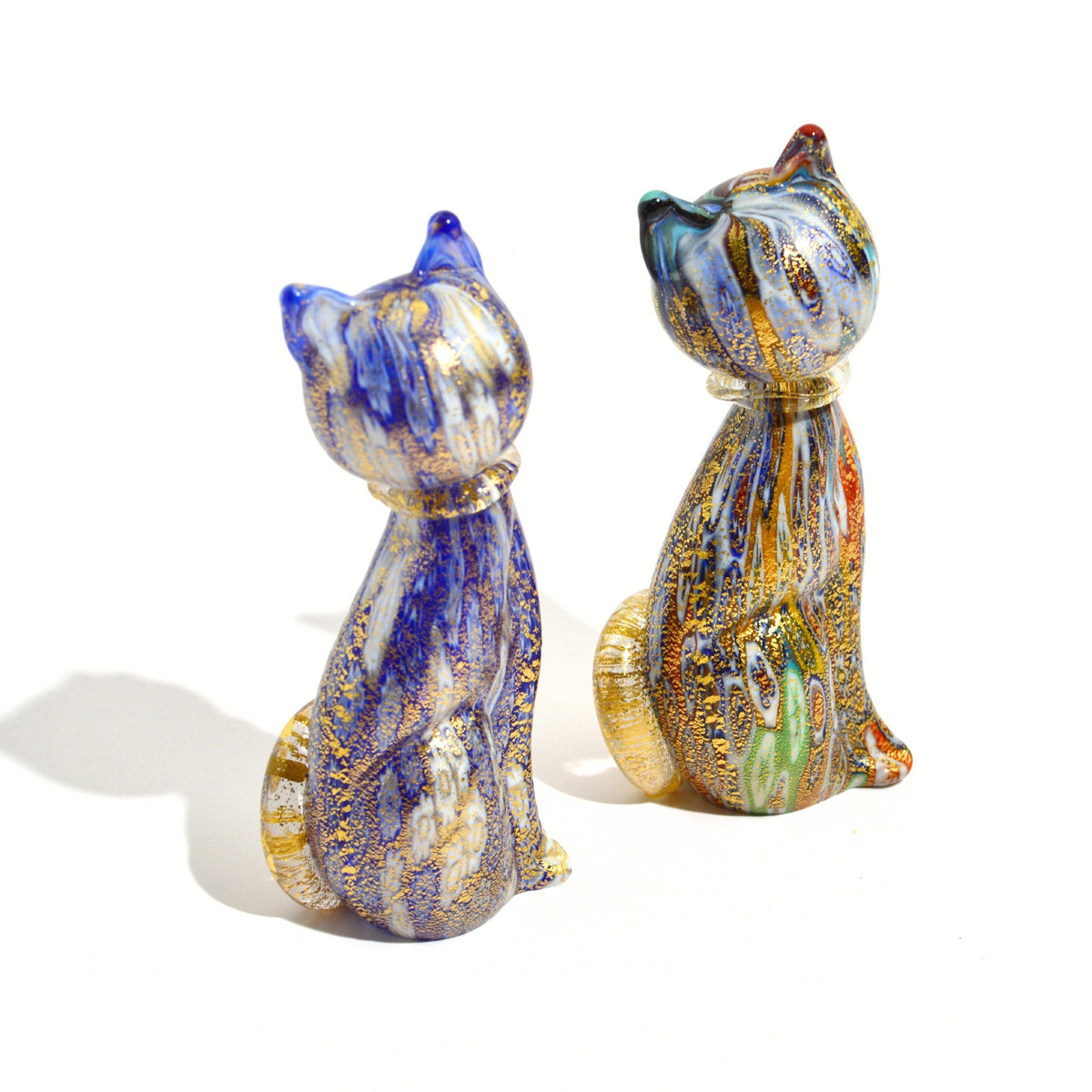 Murano Glass Kitty Cat Figurine, Millefiori, solid glass lampwork, Made in Italy