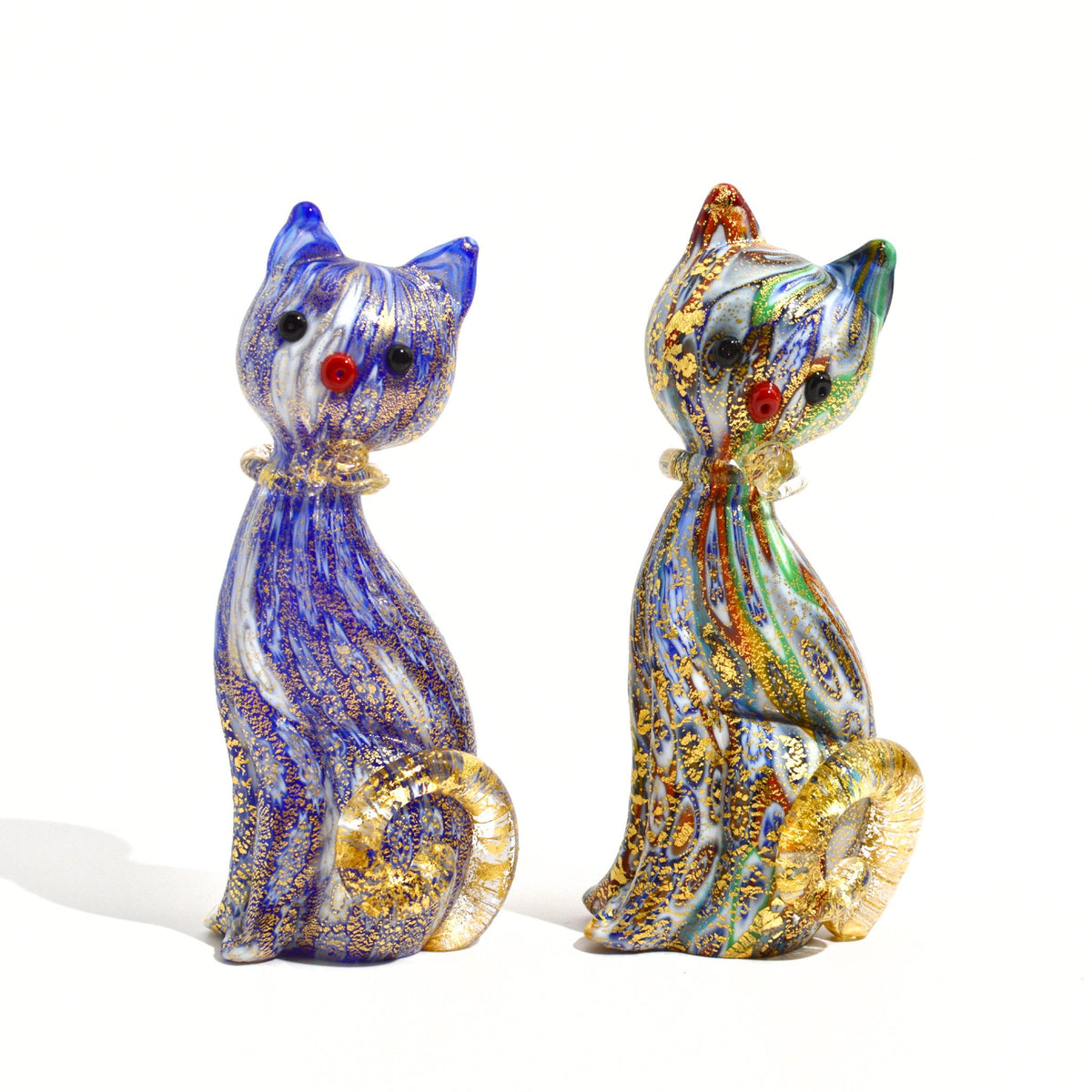 Murano Glass Kitty Cat Figurine, Millefiori, solid glass lampwork, Made in Italy